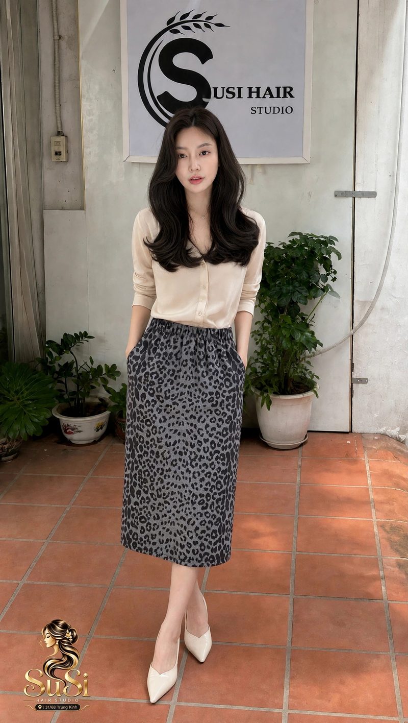 Thời Trang Da Báo In Váy Thu Đông Nữ Hông Váy Giữa Chiều Dài Nữ Mùa…
