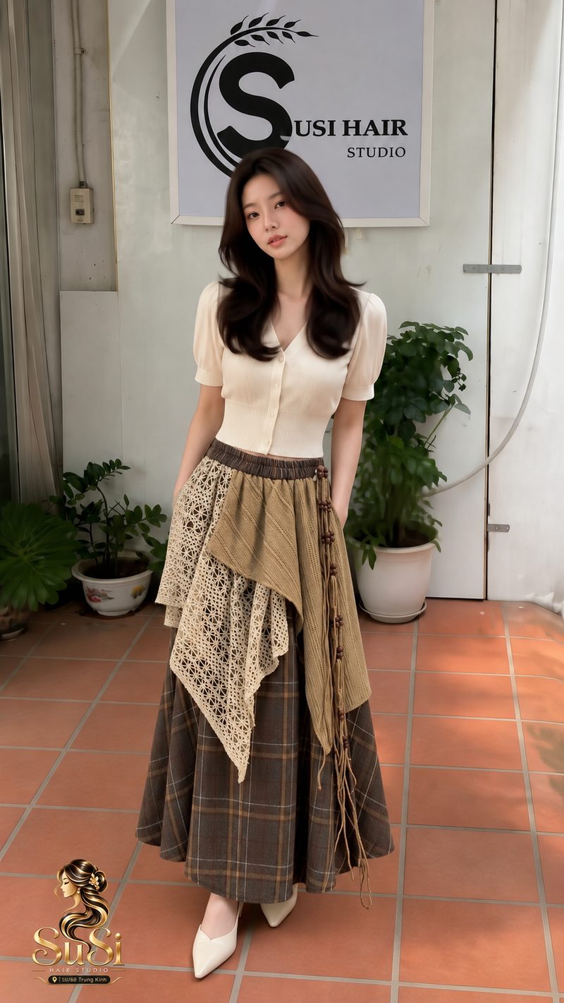 Phong Cách Mori Váy Kẻ Sọc Không Đều Nữ Thu Đông Retro Màu Sắc Tương…
