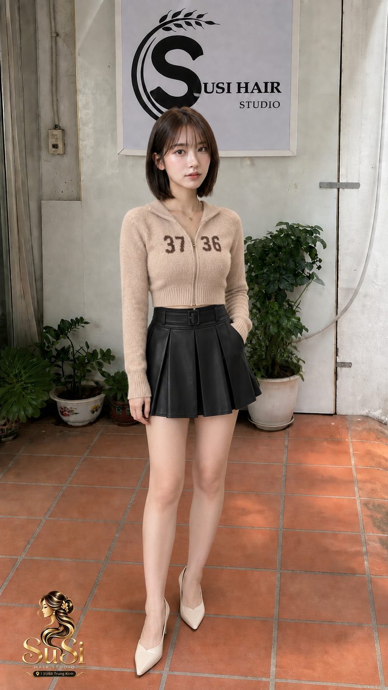 PU váy ngắn mùa thu đông mới váy da mỏng thời trang váy xếp li váy…